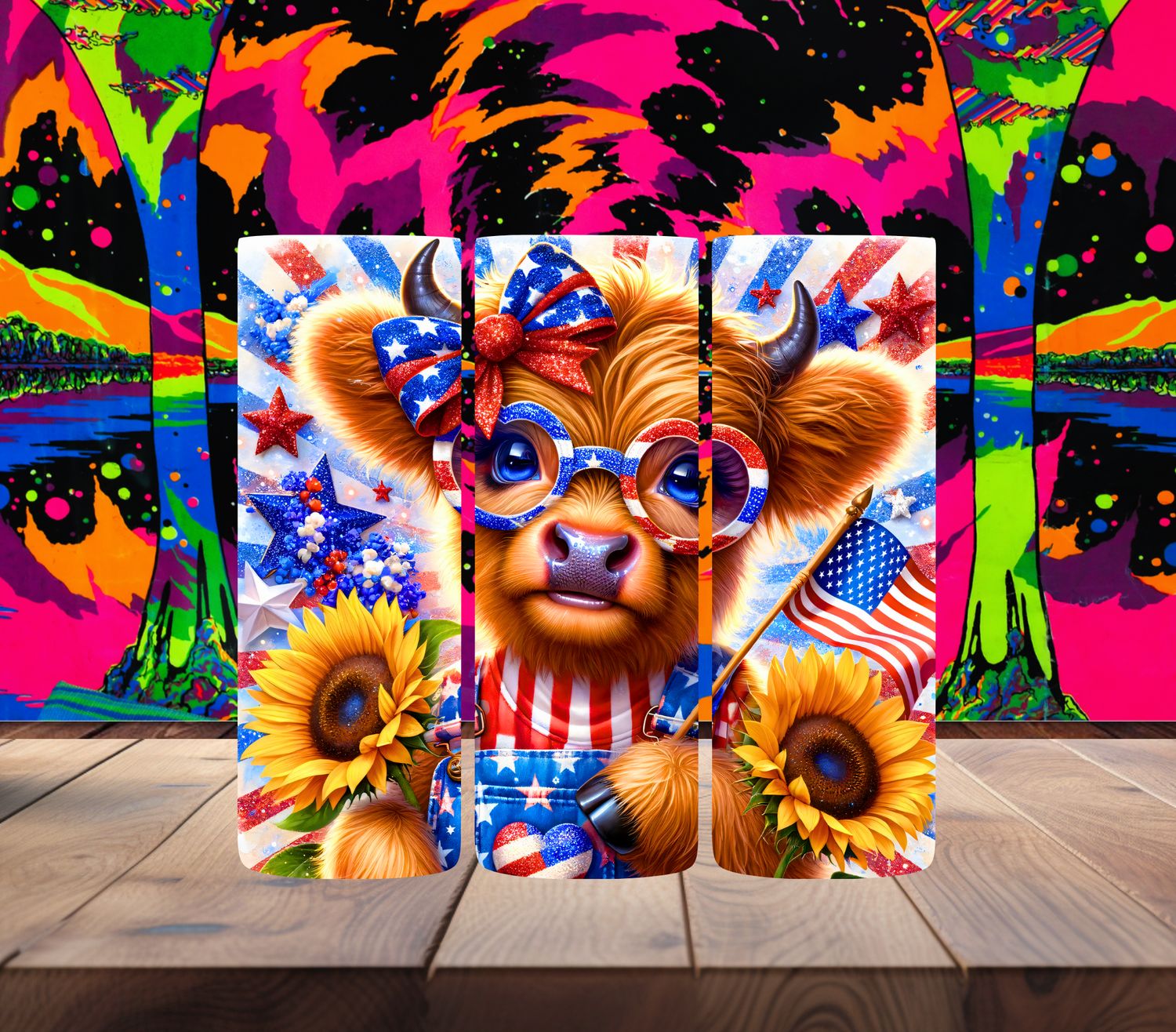Highland Cow Rockin Those Firework Glasses