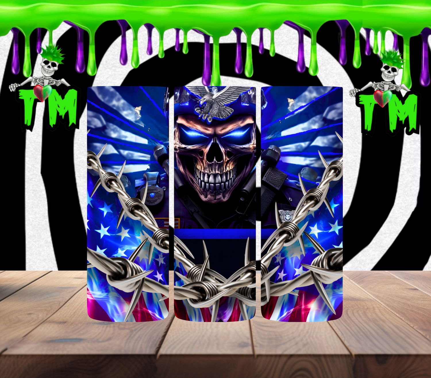 Support Police Blue Glow Skull
