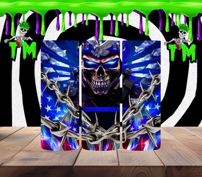 Support Police Blue Glow Skull