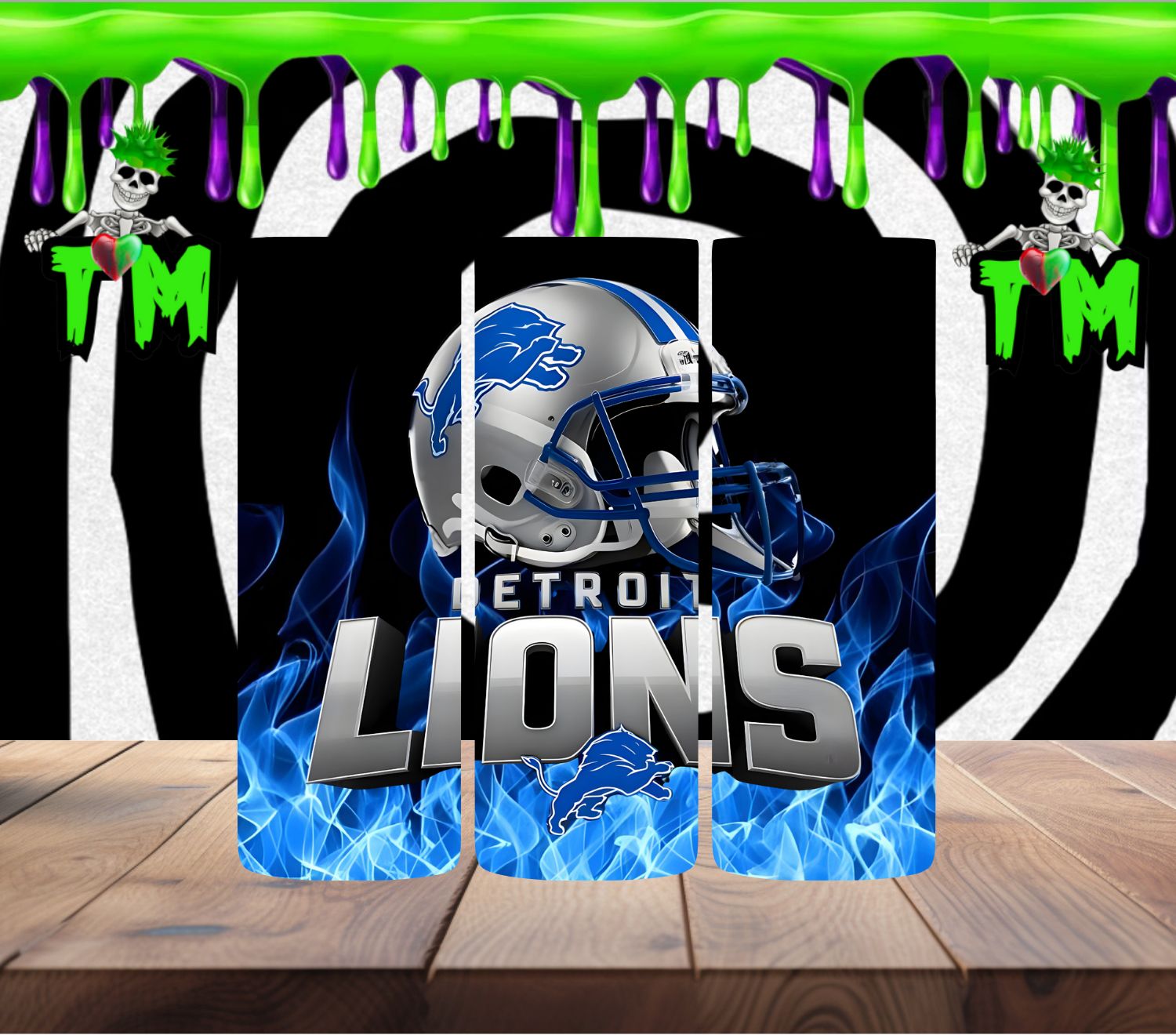 Detroit Lions with Flames