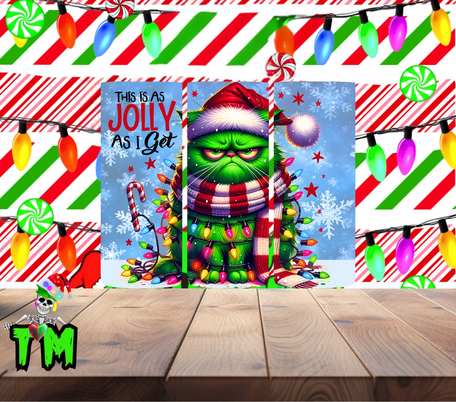 Jolly as I get Green Christmas Cat