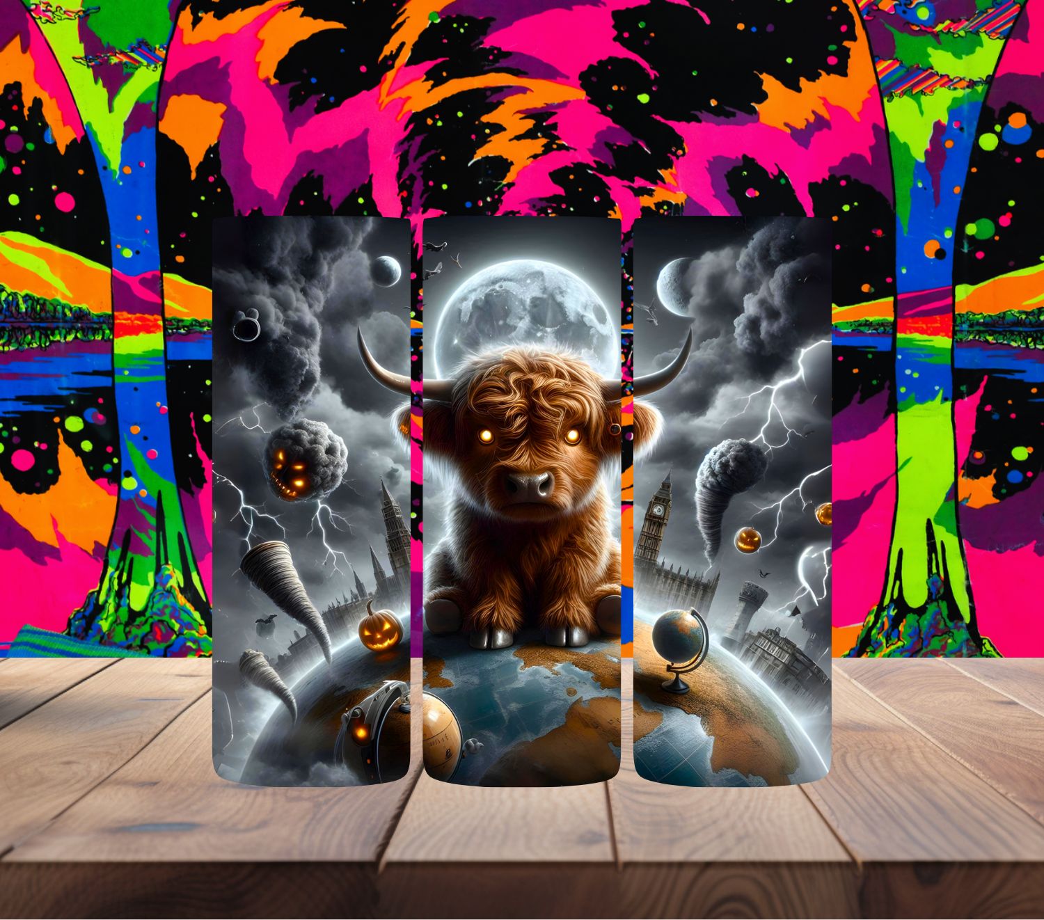 Evil Highland Cow on the Moon