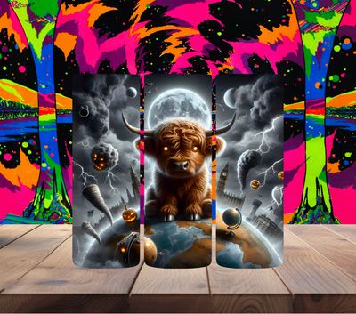 Evil Highland Cow on the Moon
