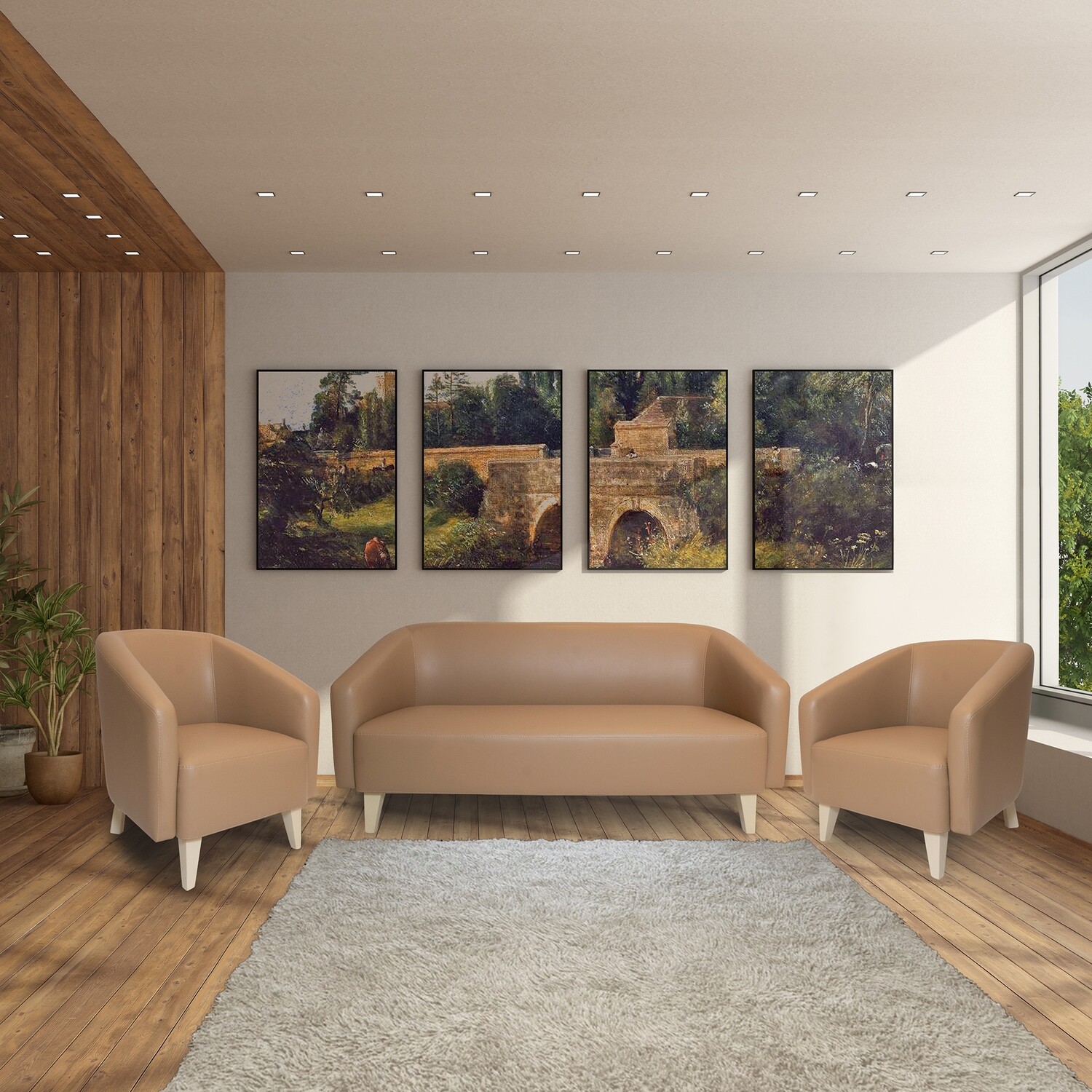 Light brown leather sofa set.