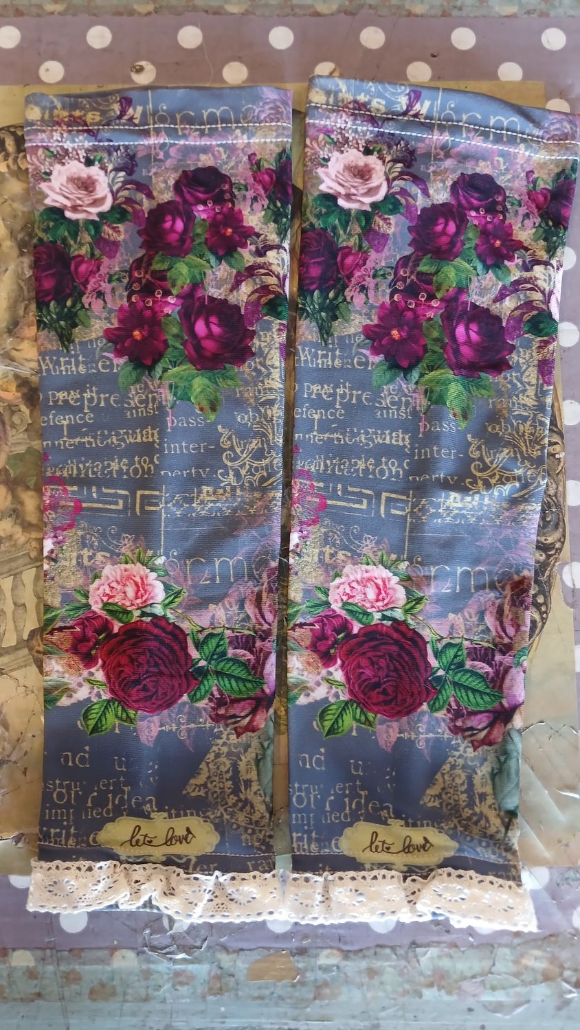 Plum Roses &amp; Script- Armwarmer
