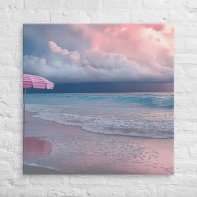 Stormy Beach Sunset Canvas Print with Pink Accents