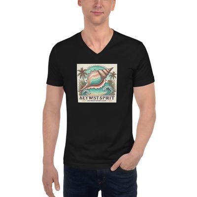 Key West Spirit Conch Shell Unisex Short Sleeve V-Neck T-Shirt Black