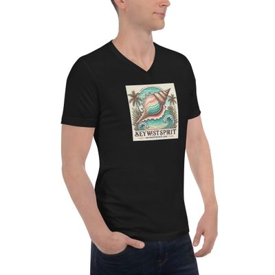 Key West Spirit Conch Shell Unisex Short Sleeve V-Neck T-Shirt Black