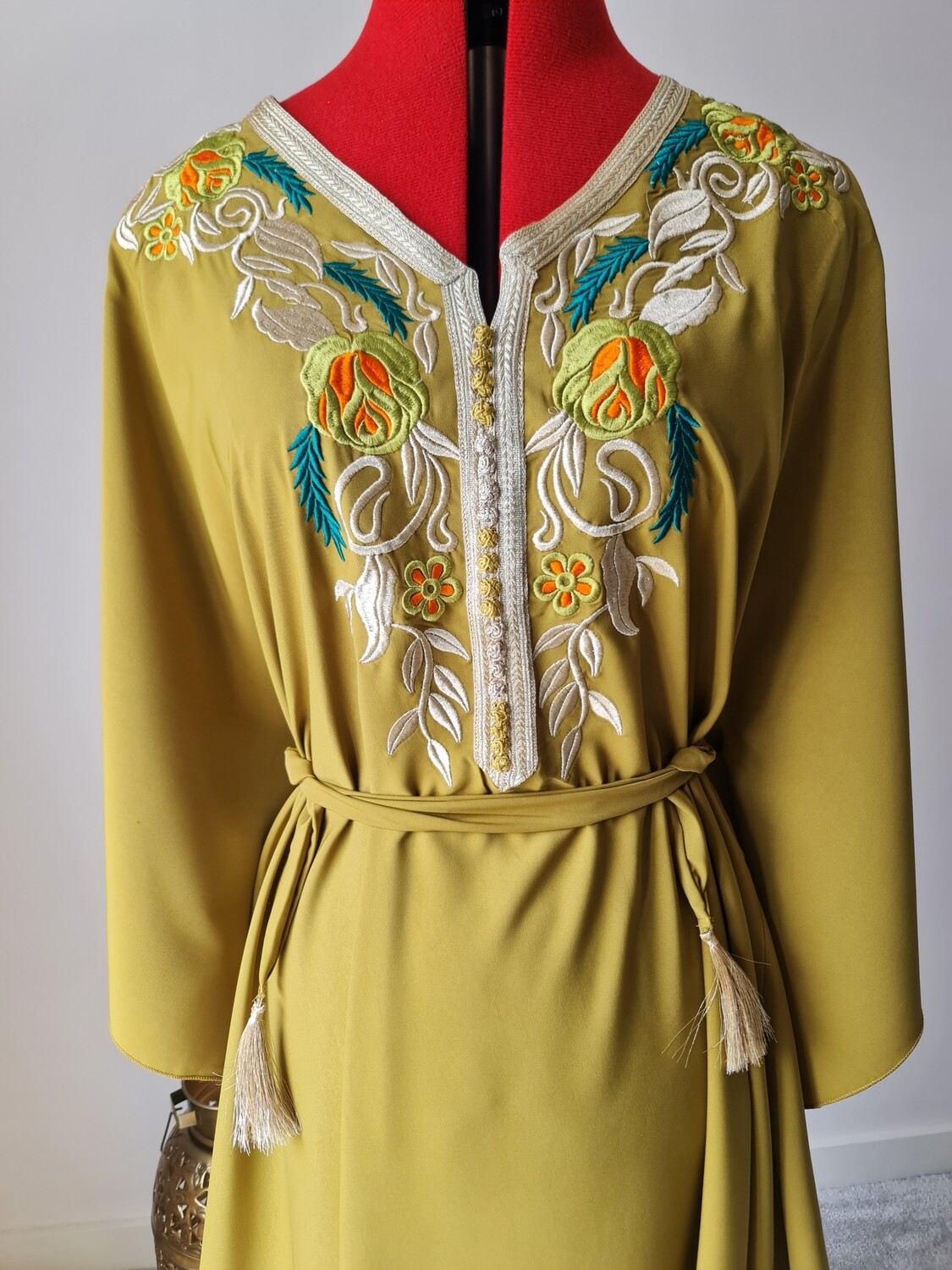 Mustard butterfly kaftan with gold embroidery