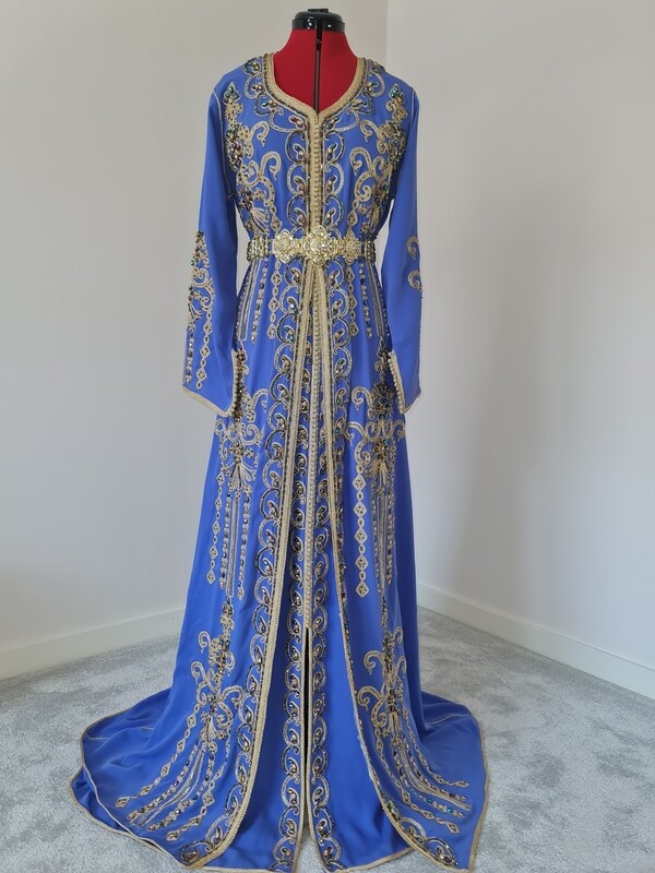 Blue and Gold embroidered Takchita Kaftan