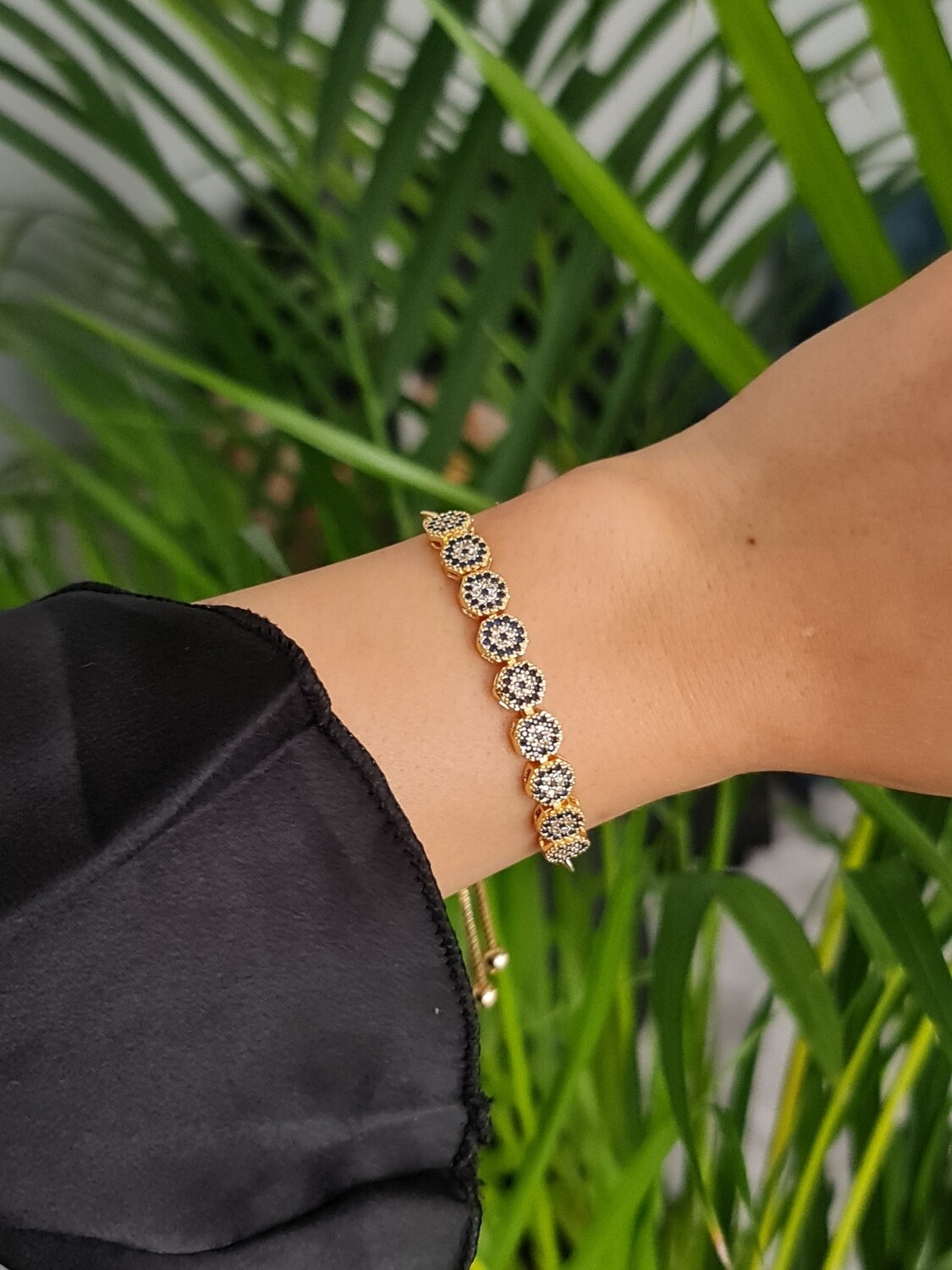 Black floral colour Gold finish adjustable bracelet
