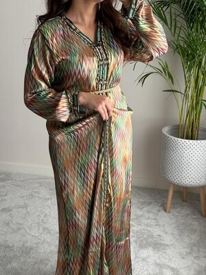 Jawhara Kaftan in multi colour with coloured stones
