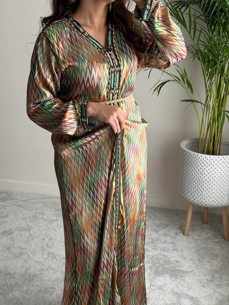 Jawhara Kaftan in multi colour with coloured stones
