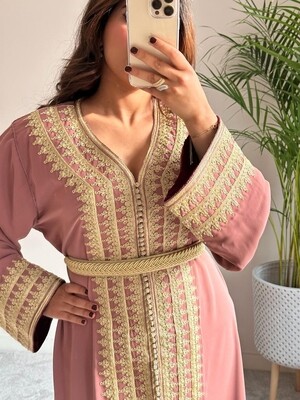 Kaftan Fes in Nude Pink with Gold Embroidery