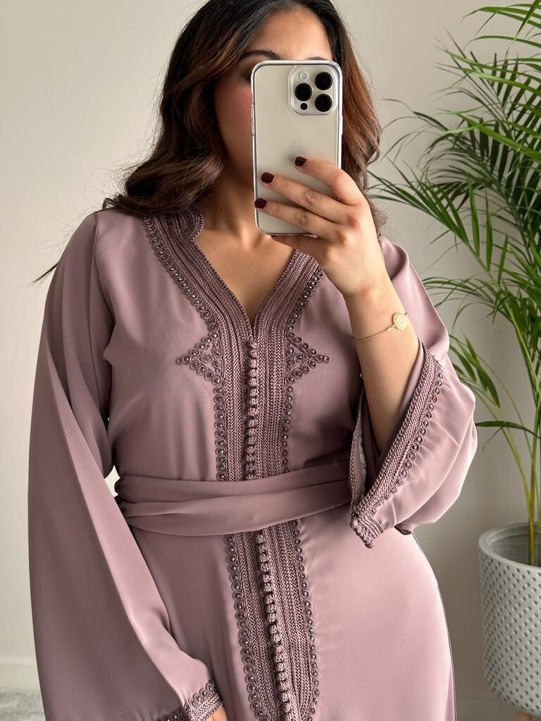 Rose Gold kaftan with matching crystals and embroidery