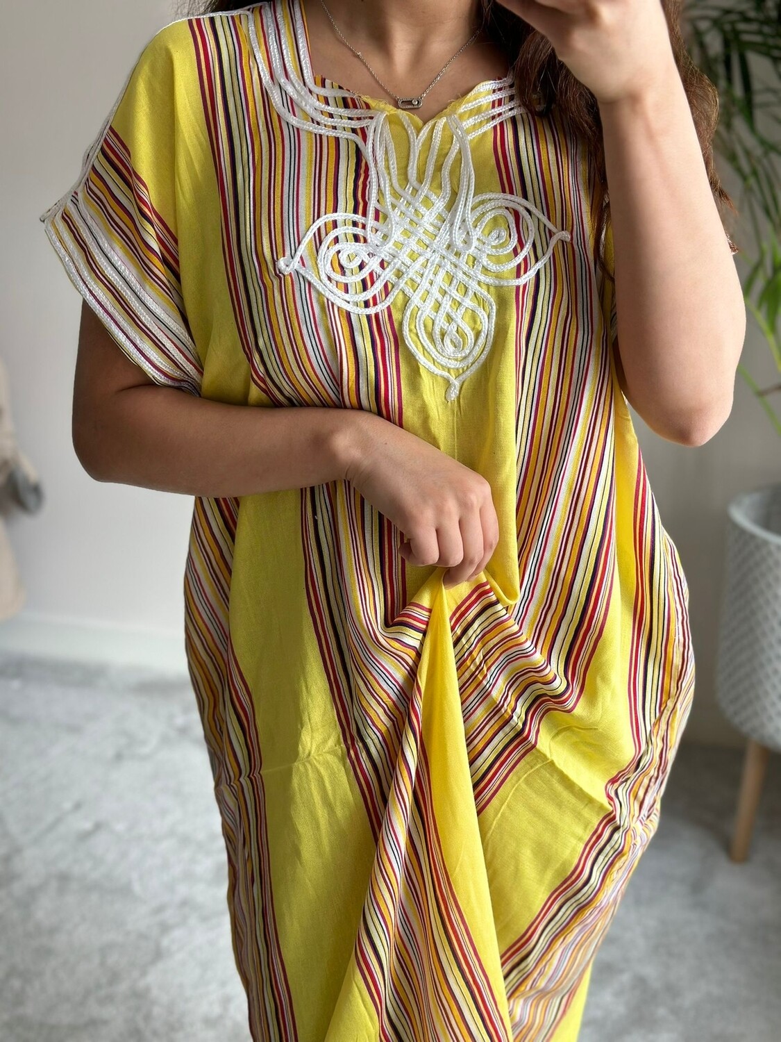 Gandoura Kaftan voor dames van hoogwaardig katoen - Bohemian Marrakesh stijl, standaardmaat, Hemelsblauw, One Size