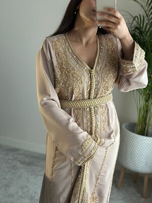Nude Kaftan with Gold detailing and belt