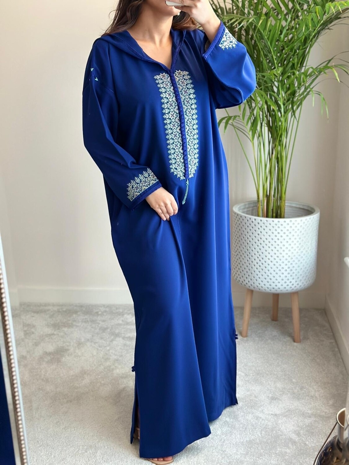 Moroccan Jellaba in Royal Blue Hand-stitched