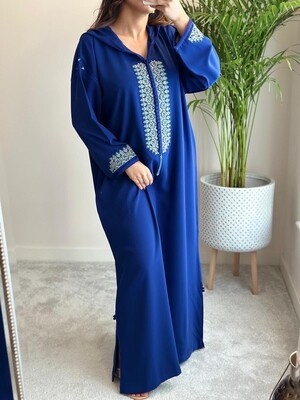 Moroccan Jellaba in Royal Blue Hand-stitched