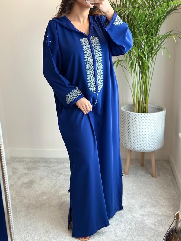 Moroccan Jellaba in Royal Blue Hand-stitched