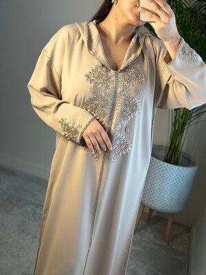 Moroccan Jellaba in Beige Hand-stitched