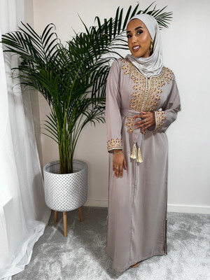 Kaftan Ramadan Half Embroidered With Matching Crepe Fabric Belt
