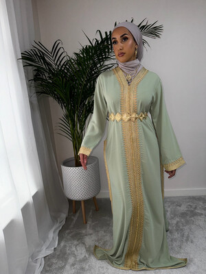 Kaftan EL Hiba In Tea Colour Premium Quality With Gold Belt