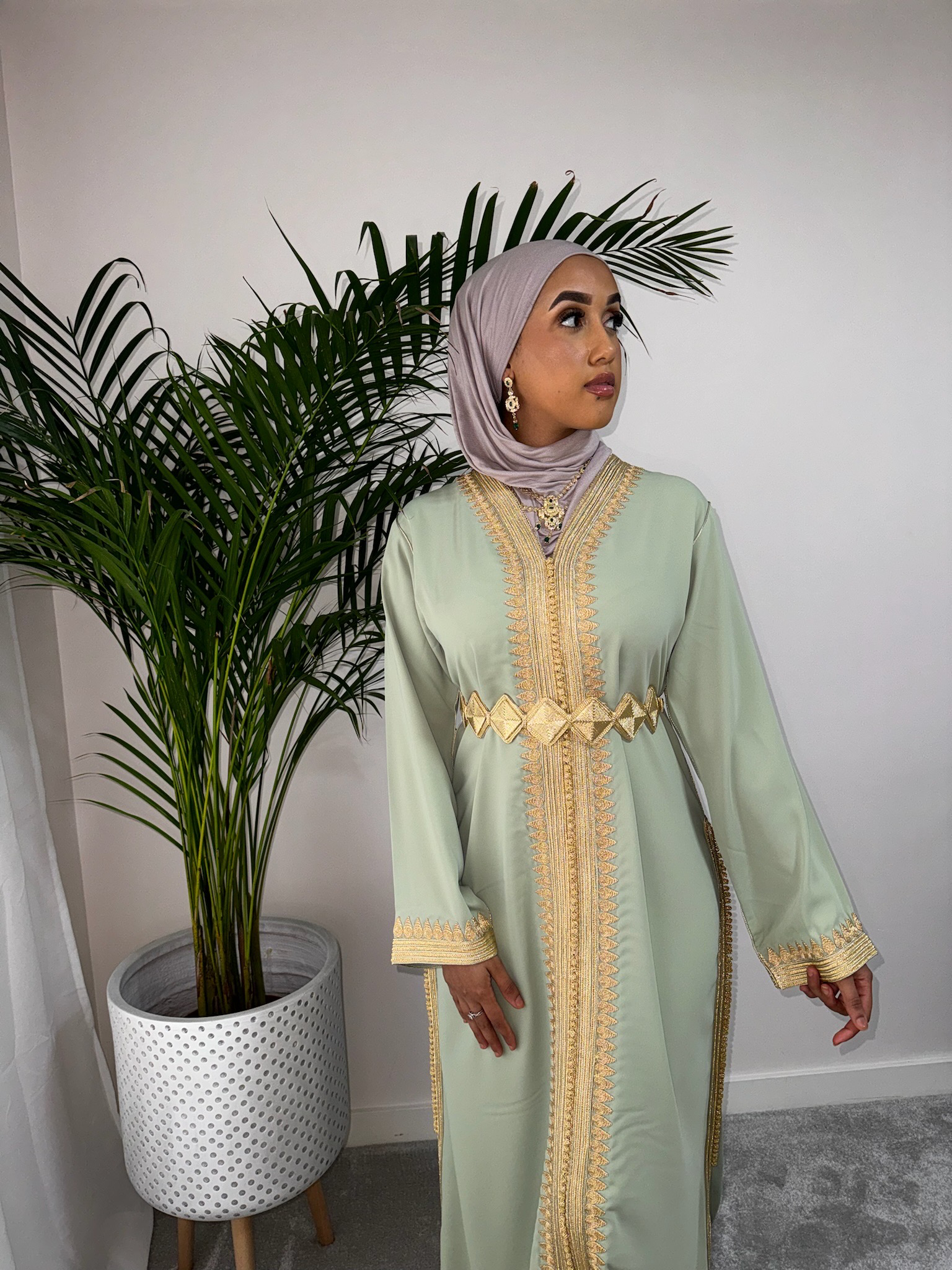 Kaftan EL Hiba In Tea Colour Premium Quality With Gold Belt