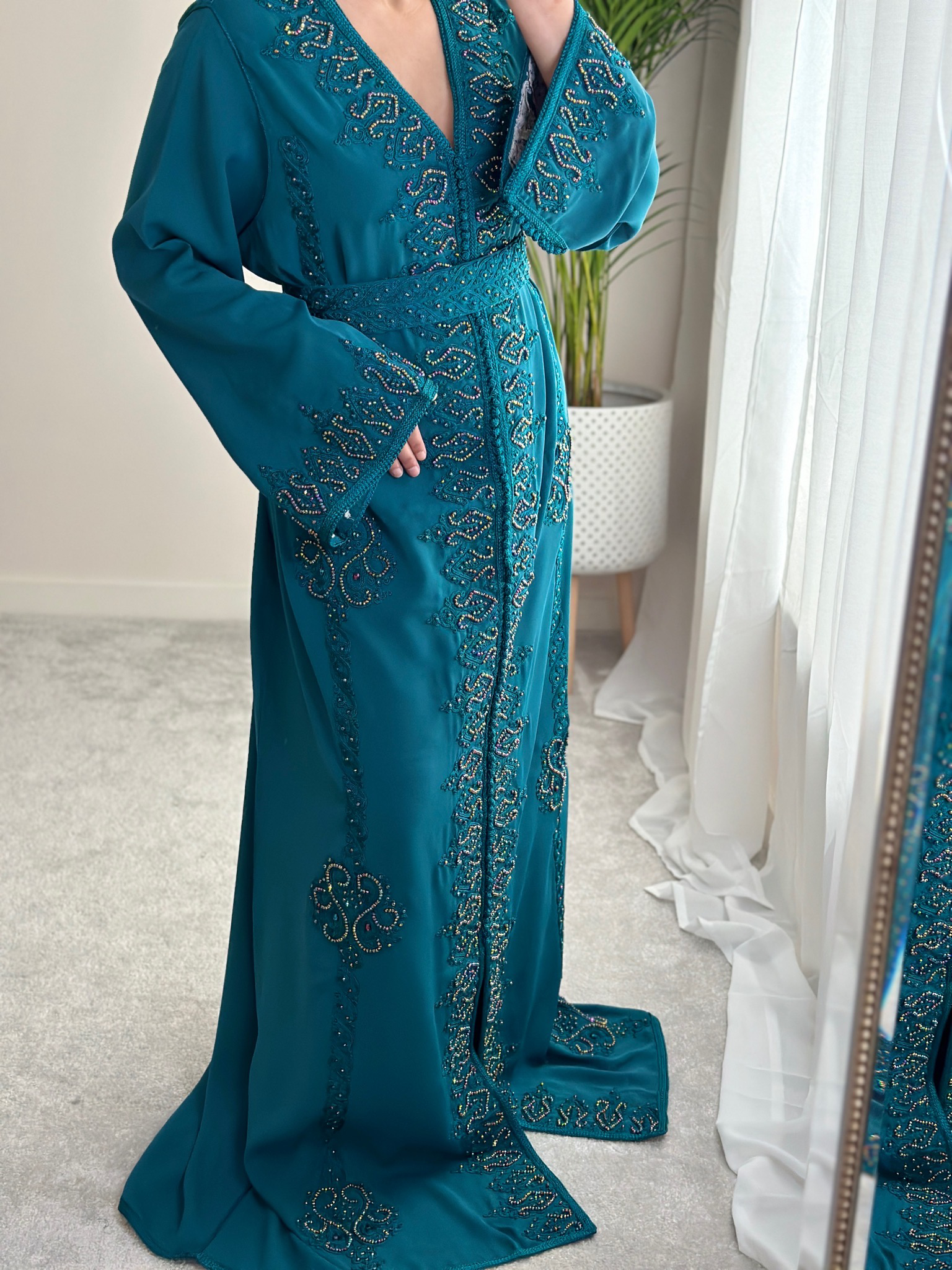 Kaftan In Teal Colour With Matching Belt