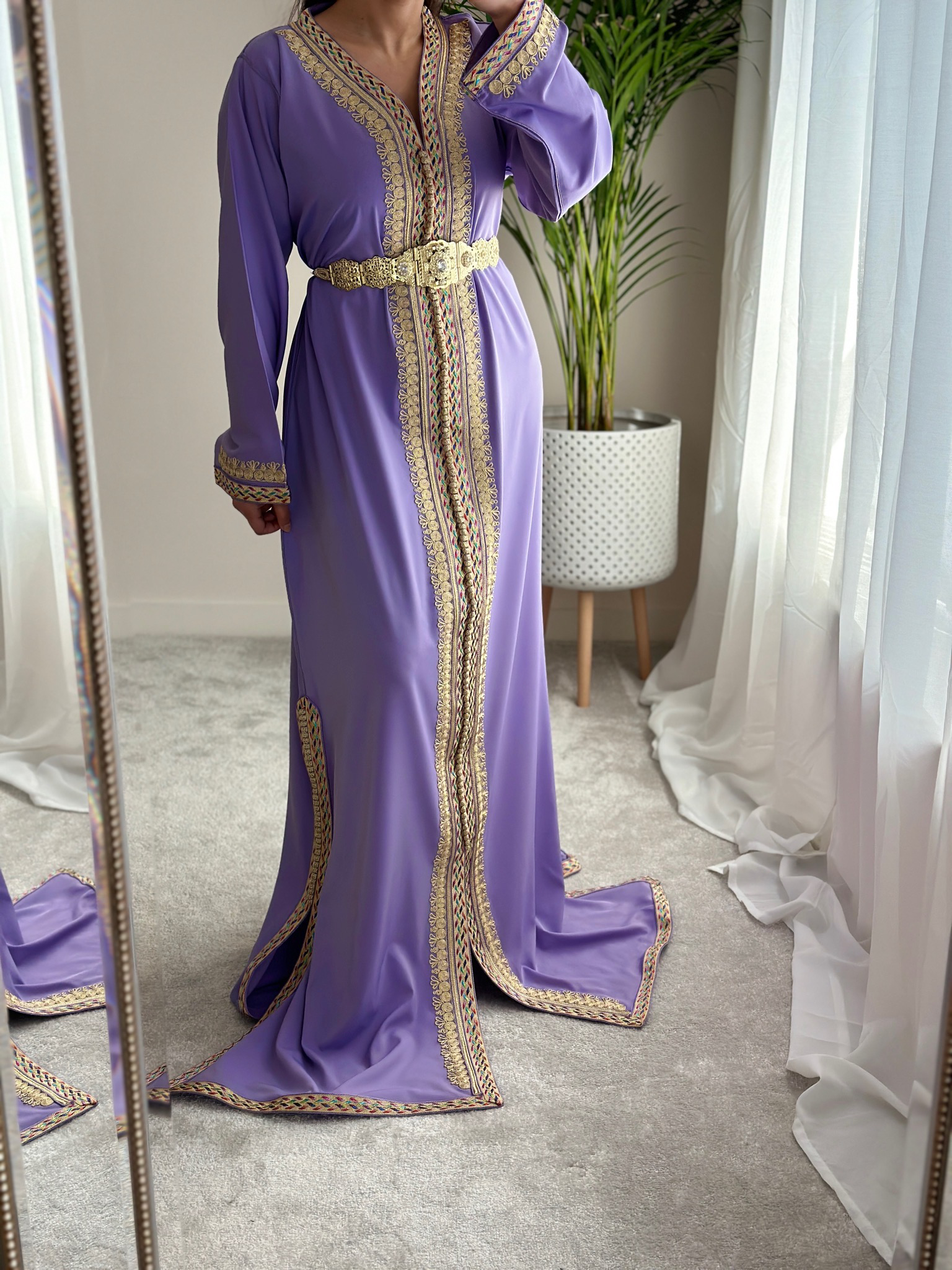 Kaftan lavender -  Full Length hand Embroidery