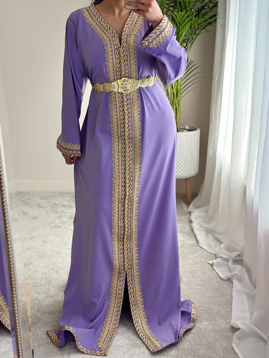 Kaftan lavender -  Full Length hand Embroidery