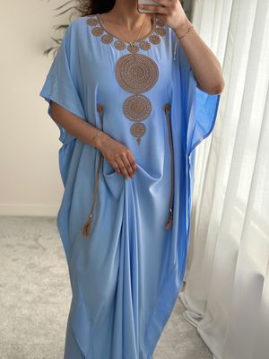 Premium Gandoura in Summer Blue with belt