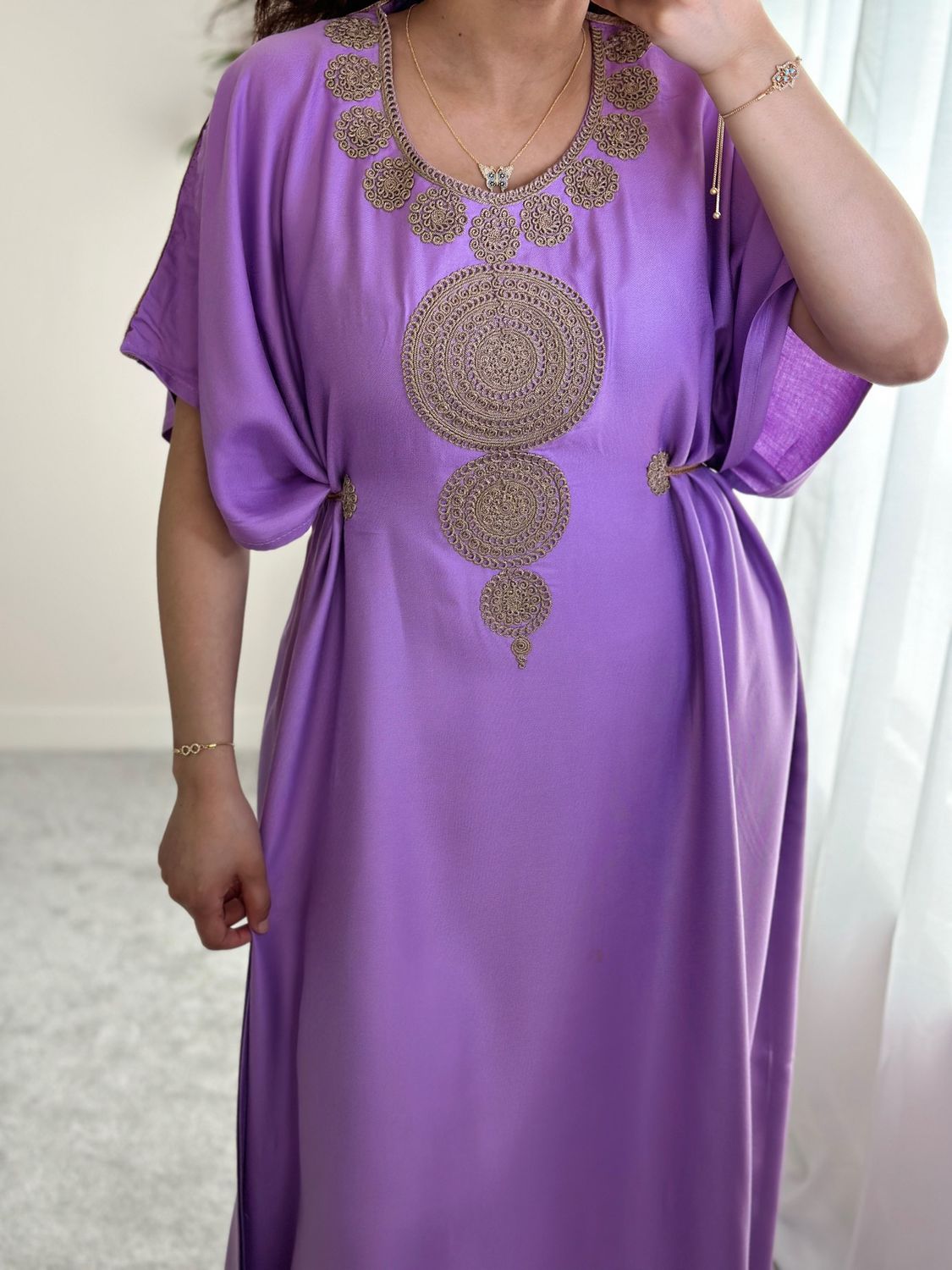 Premium Gandoura in Lilac for summer with belt