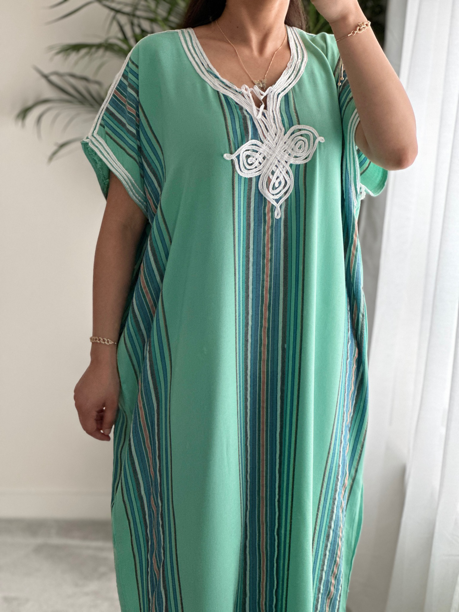 Moroccan Gandoura In Turquoise Colour