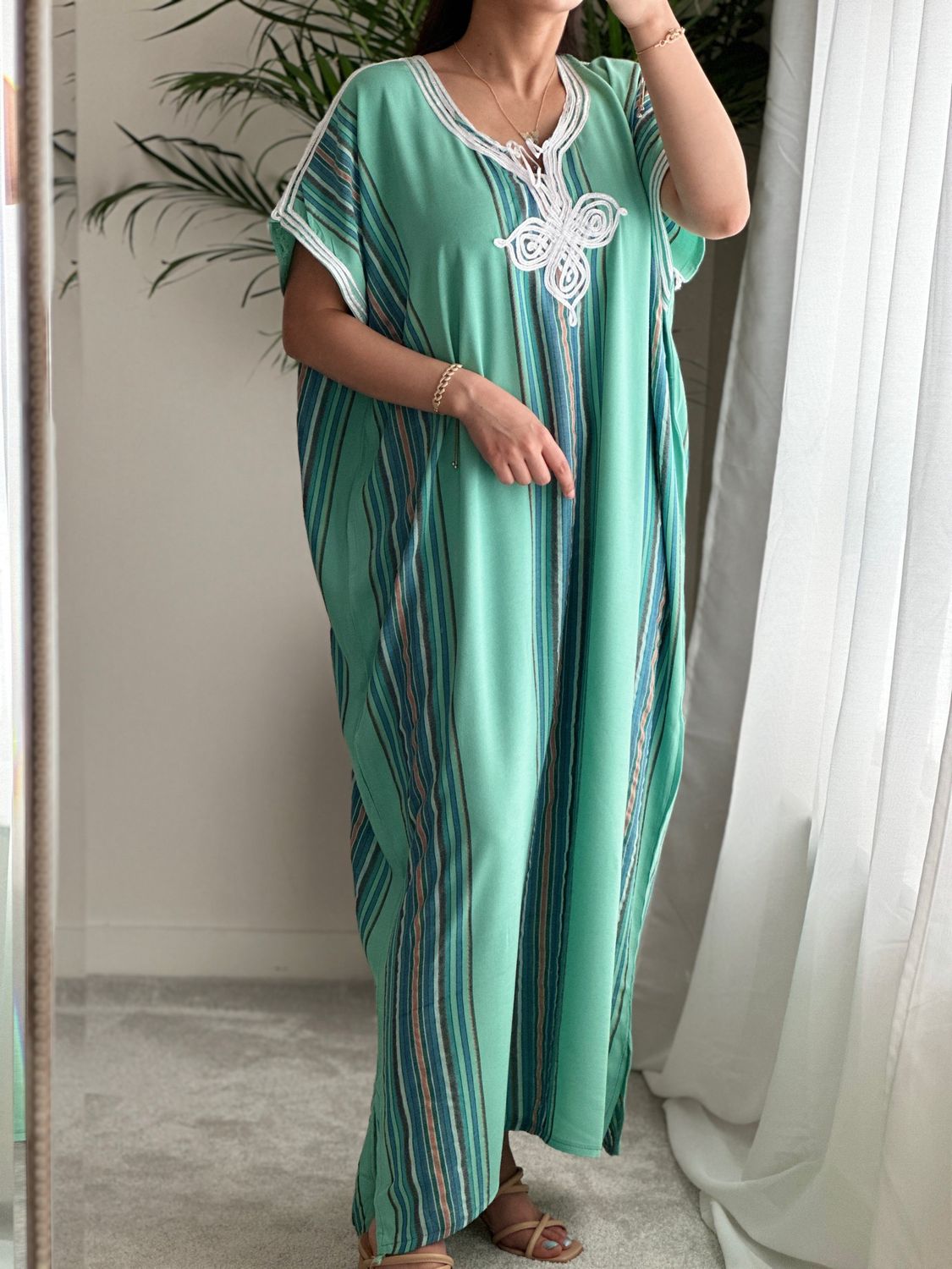 Moroccan Gandoura In Turquoise Colour