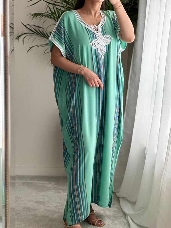 Moroccan Gandoura In Turquoise Colour