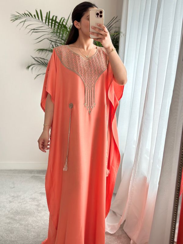 Premium Gandoura in Summer Peach with belt