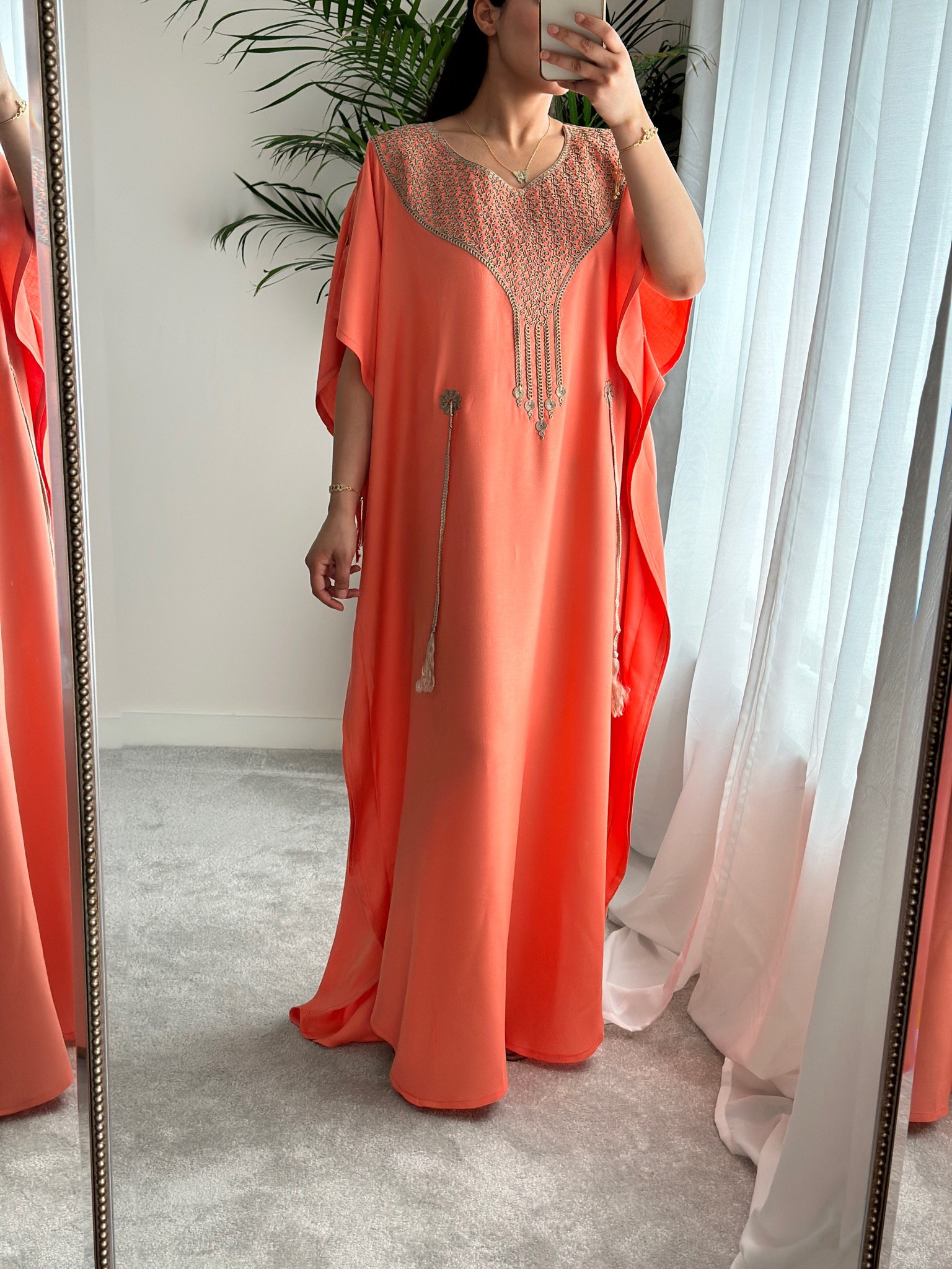 Premium Gandoura in Summer Peach with belt