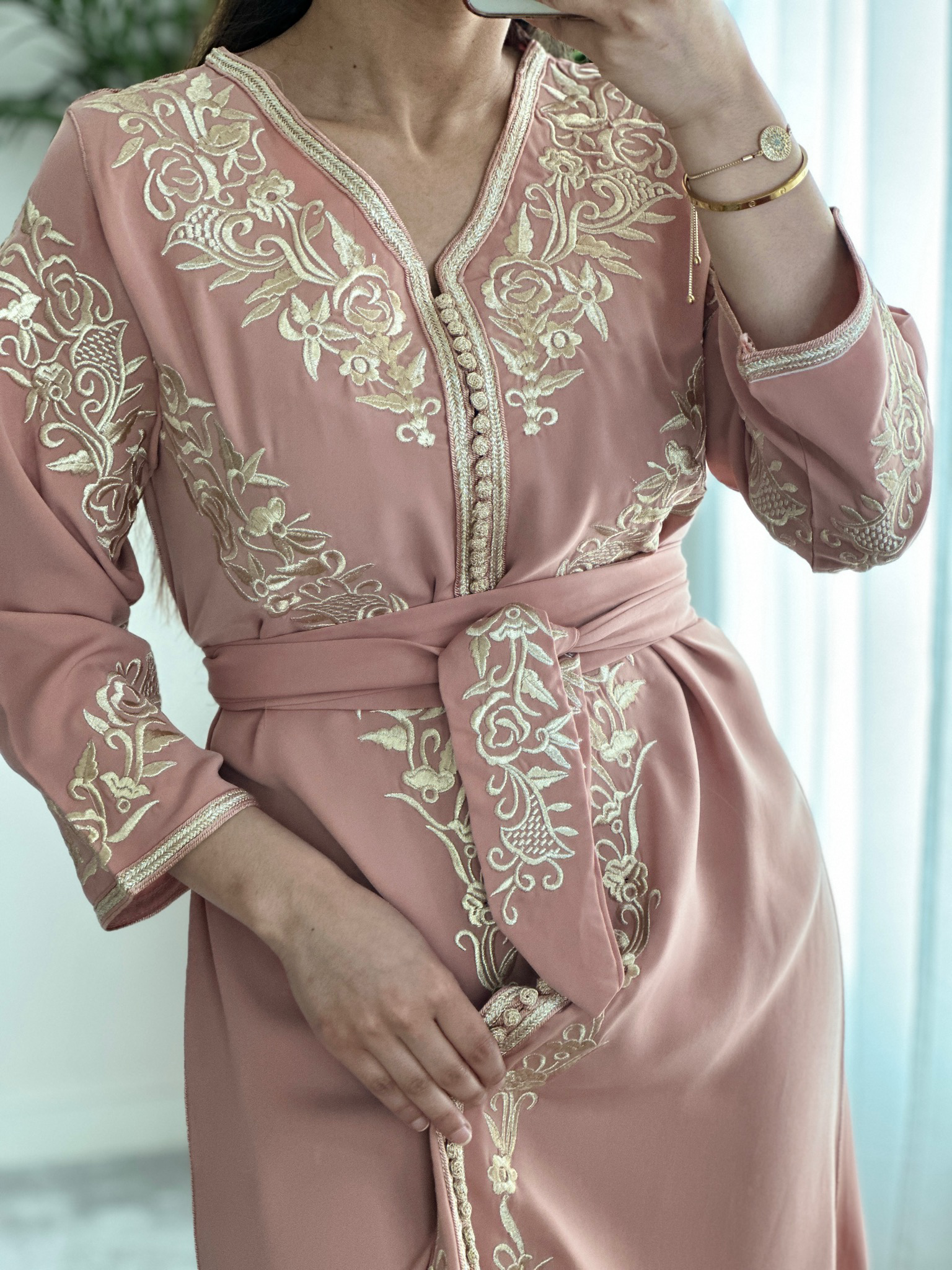 Eid Kaftan In Nude Pink