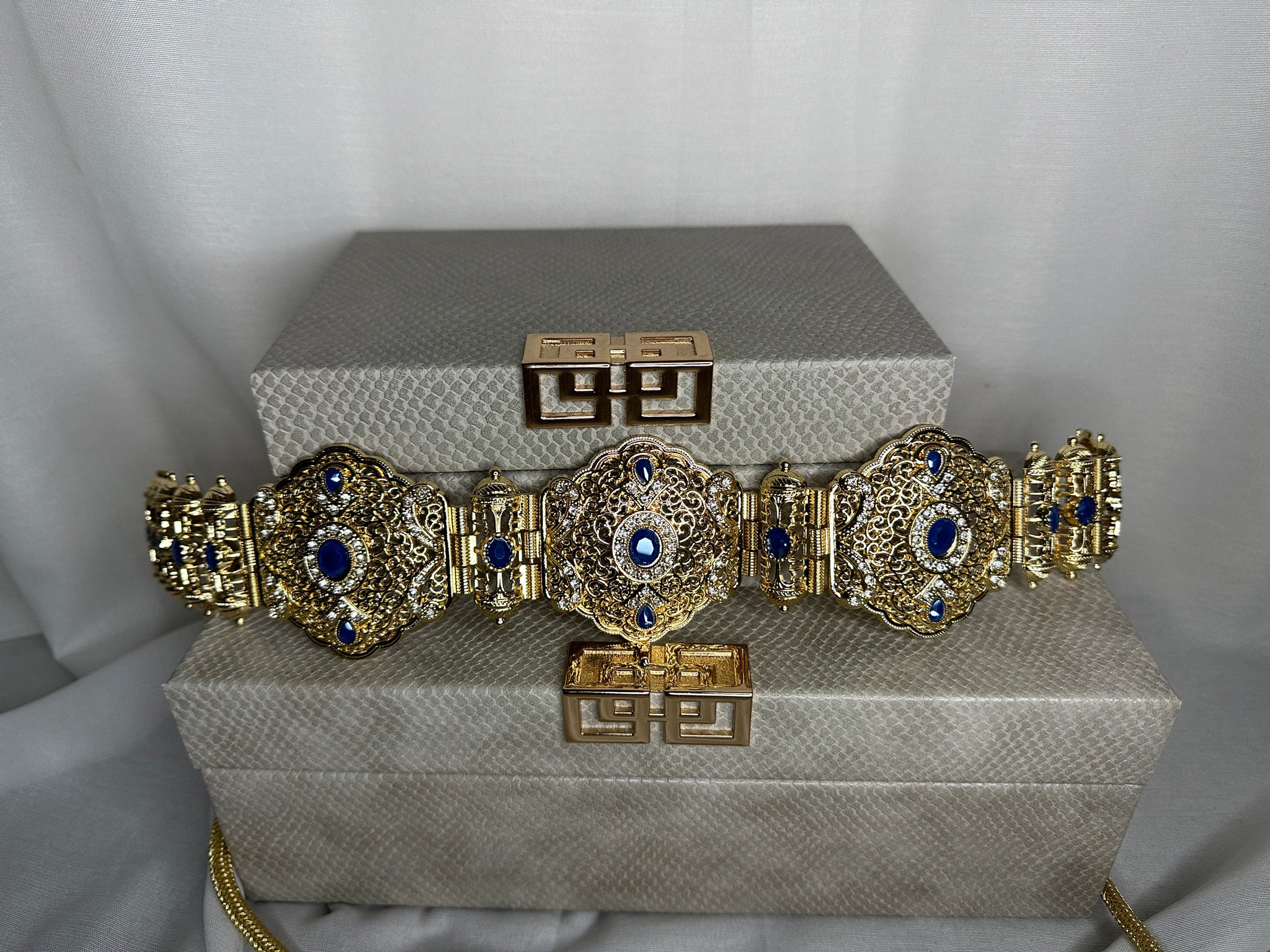 Gold Belts With Blue Stones