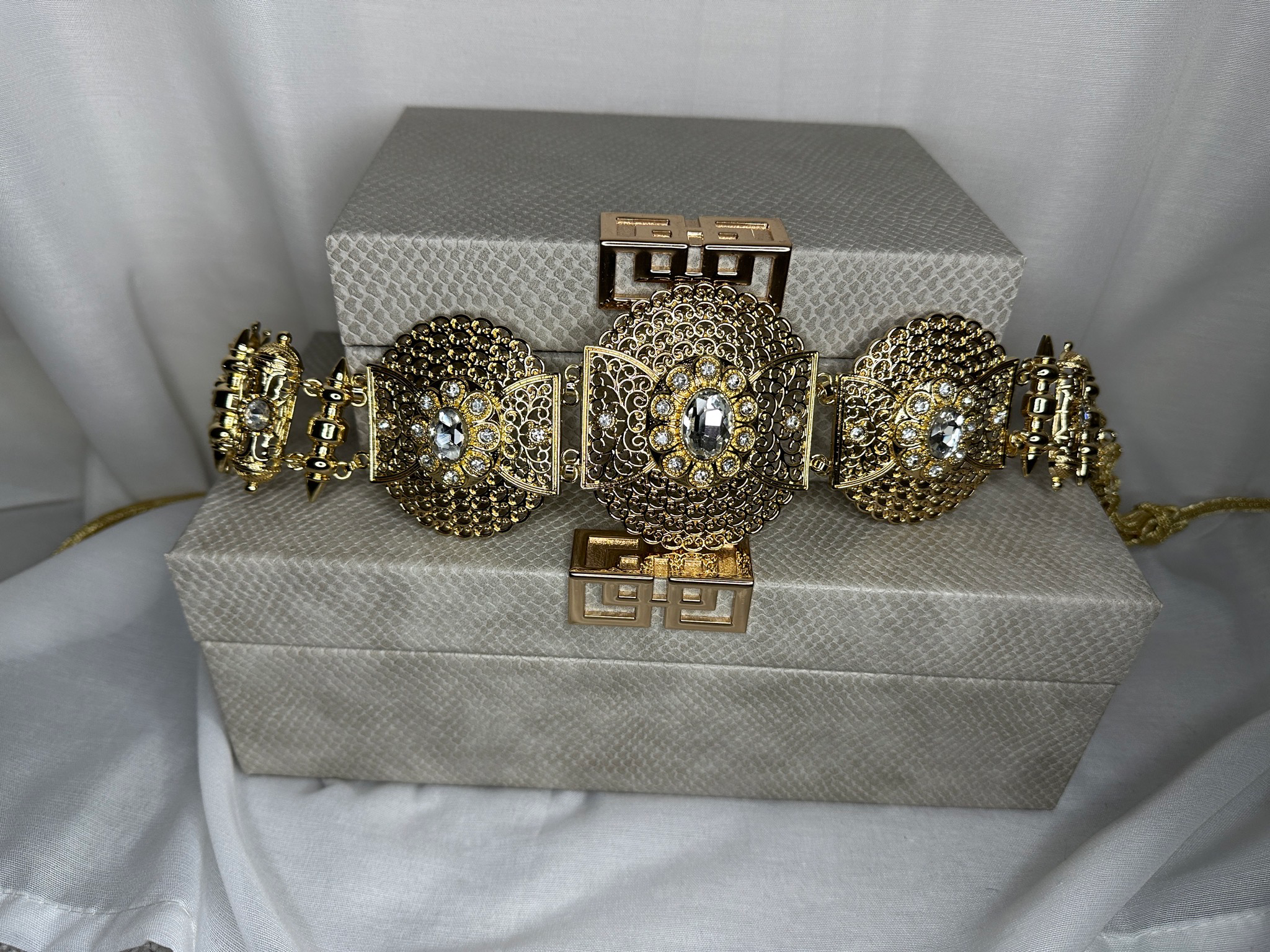 Moroccan Gold Belt With White Stone