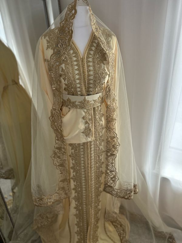 Bridal long Scarf With Gold Embroidery