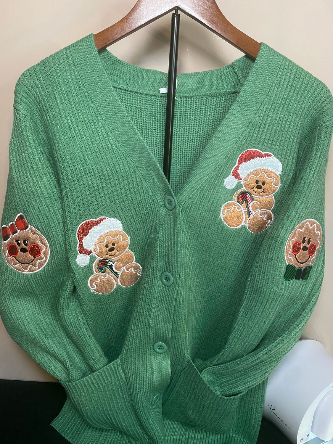 Gingerbread Appliqué Embroidery Cardigan Sweater (Limited Holiday Edition)