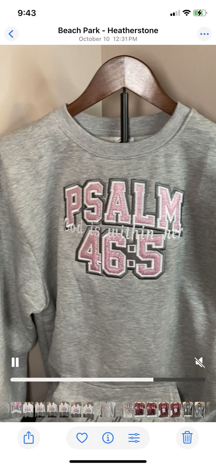 Psalm 46:5 Embroidery Appliqué Crewneck Sweatshirt “God is within her, she will not fall.” – Psalm 46:5