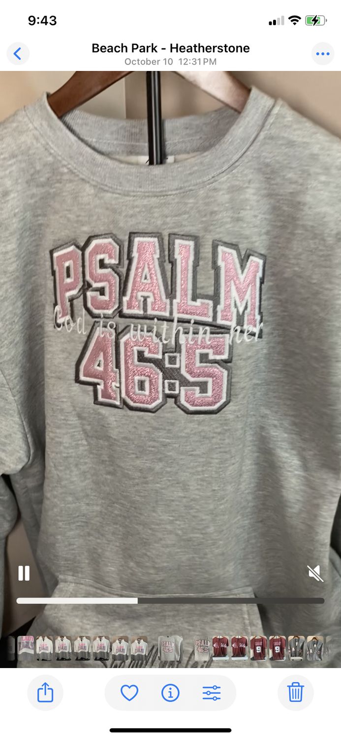 Psalm 46:5 Embroidery Appliqué Crewneck Sweatshirt “God is within her, she will not fall.” – Psalm 46:5