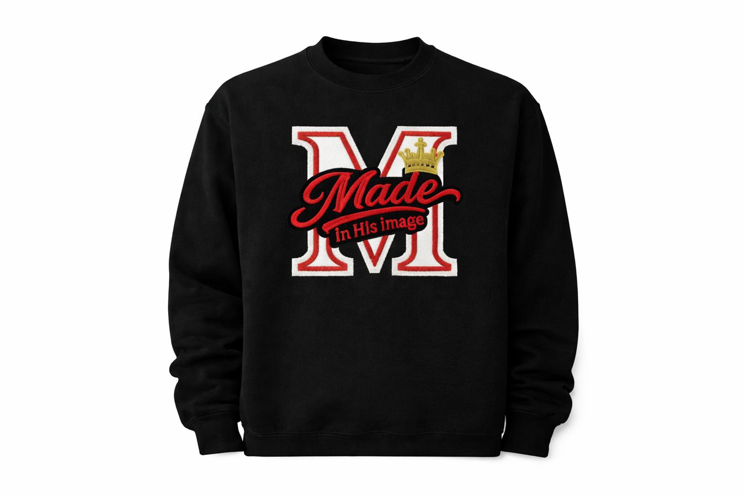 Made in His Image Embroidered Sweatshirt – Black with Gold Accents – Unisex