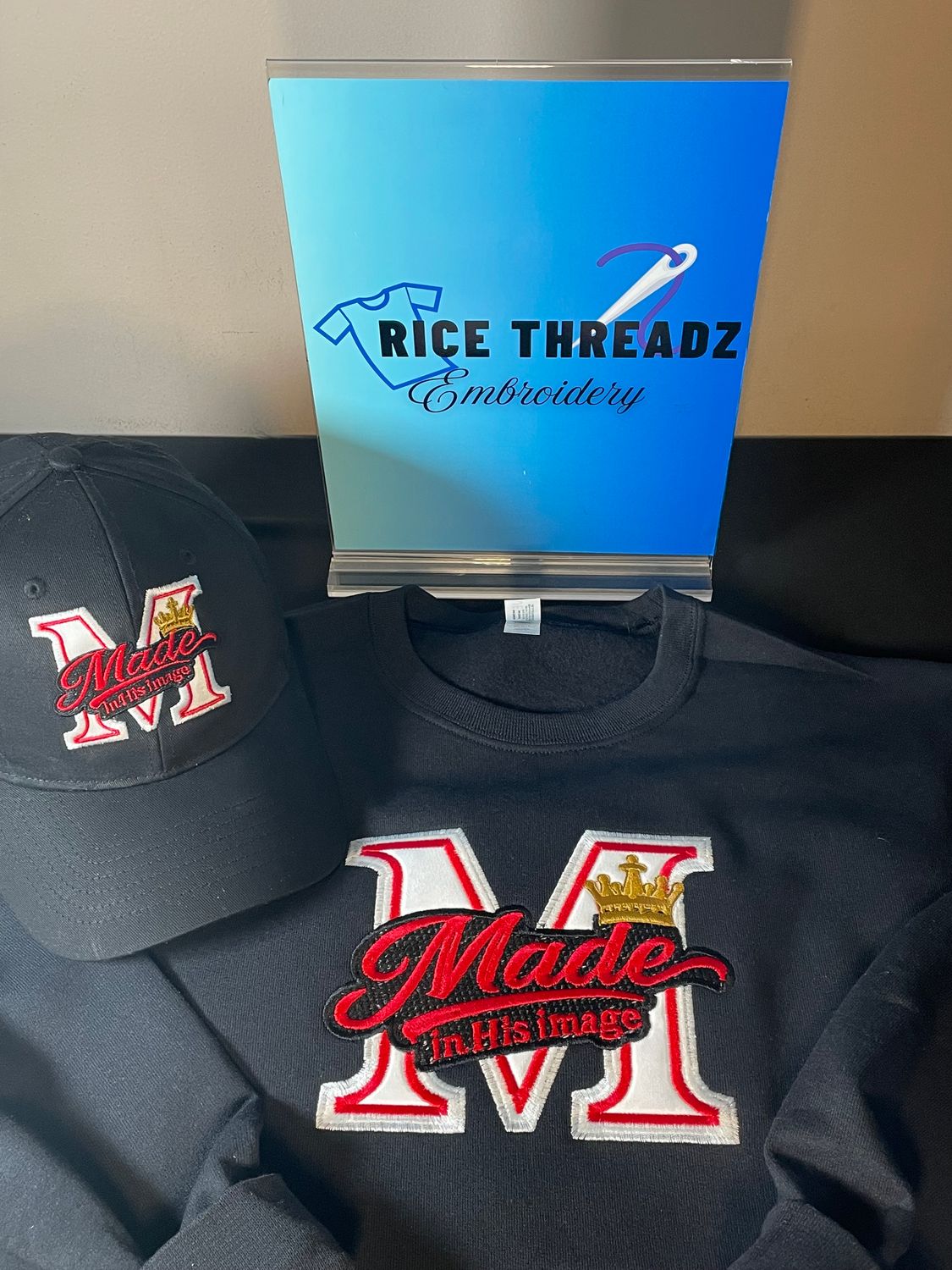 Made in His Image Embroidered Sweatshirt – Black with Gold Accents – Unisex