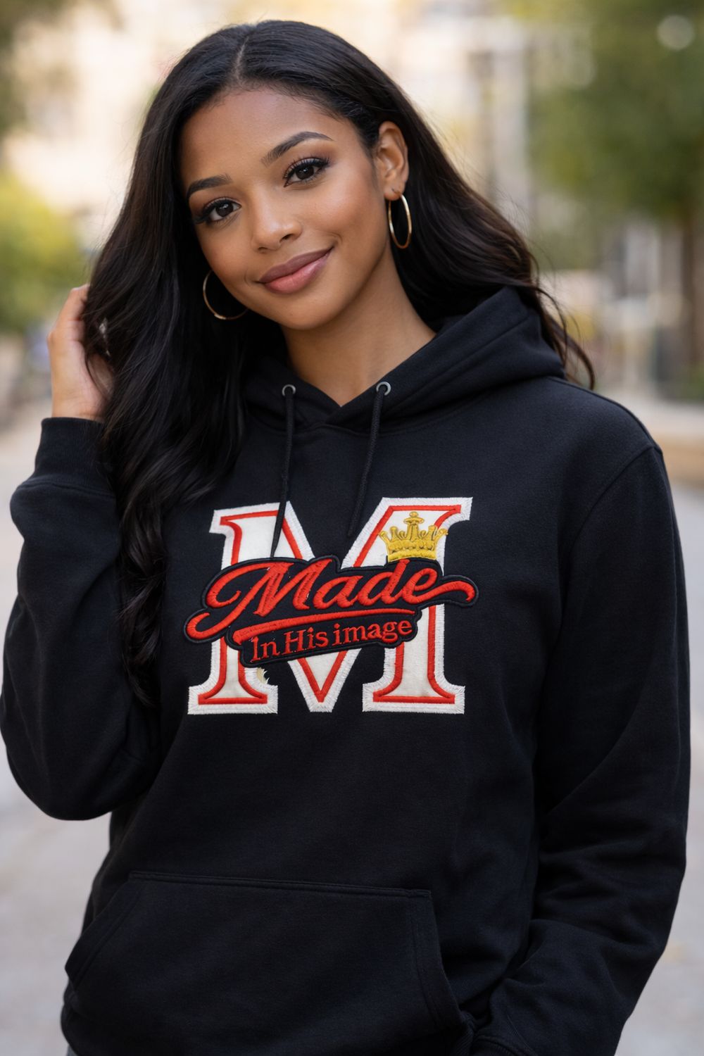 Made in His Image  Hoodie Embroidered Sweatshirt – Black with Gold Accents – Unisex - Hoodie