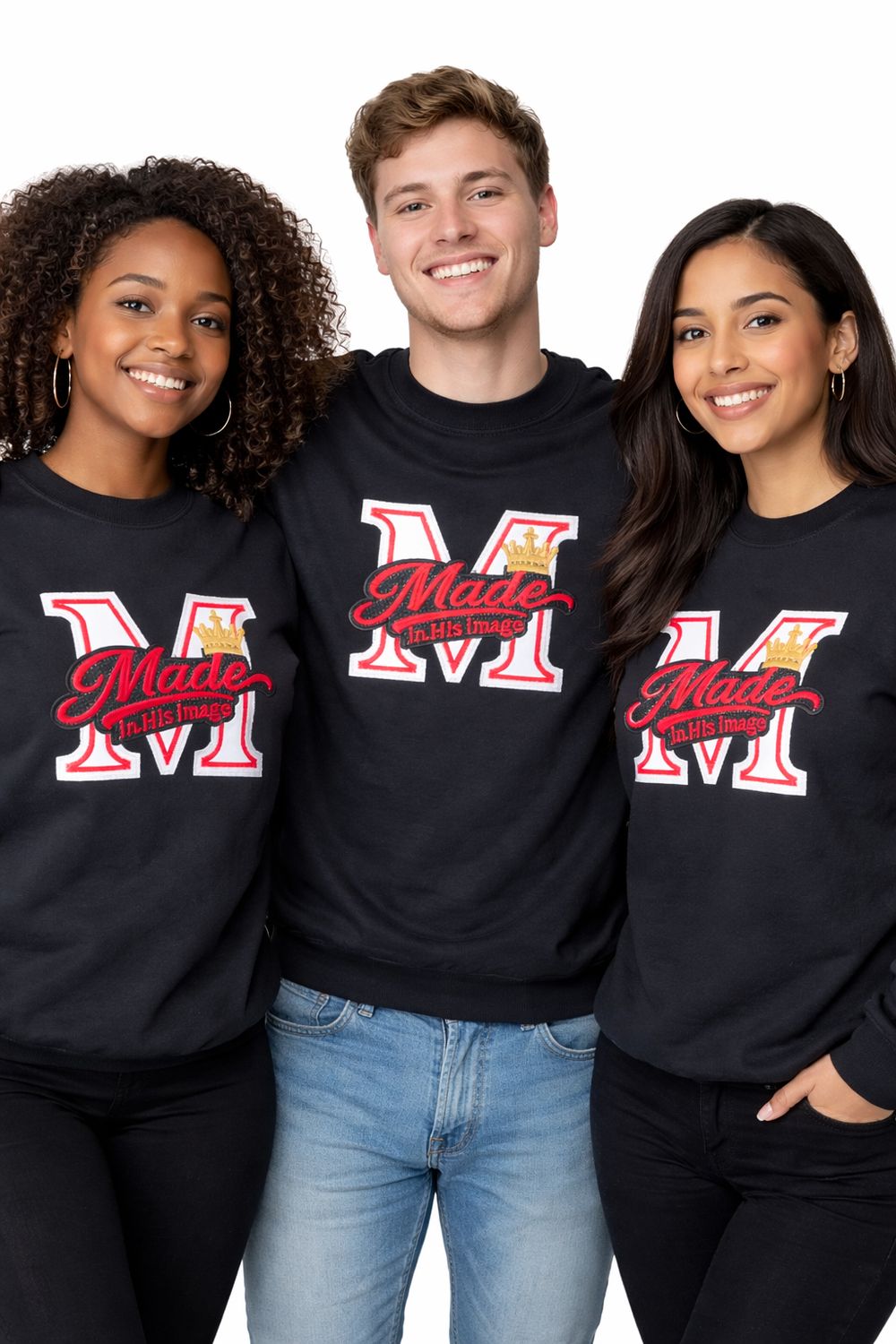 Made in His Image  Hoodie Embroidered Sweatshirt – Black with Gold Accents – Unisex - Hoodie