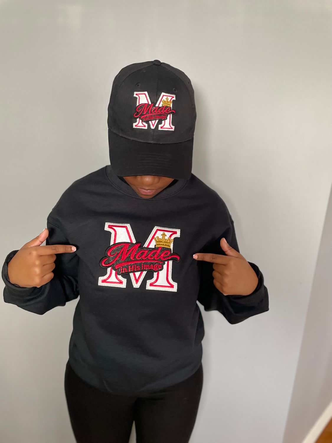 Made in His Image Embroidered Sweatshirt – Black with Gold Accents – Unisex - Tshirt